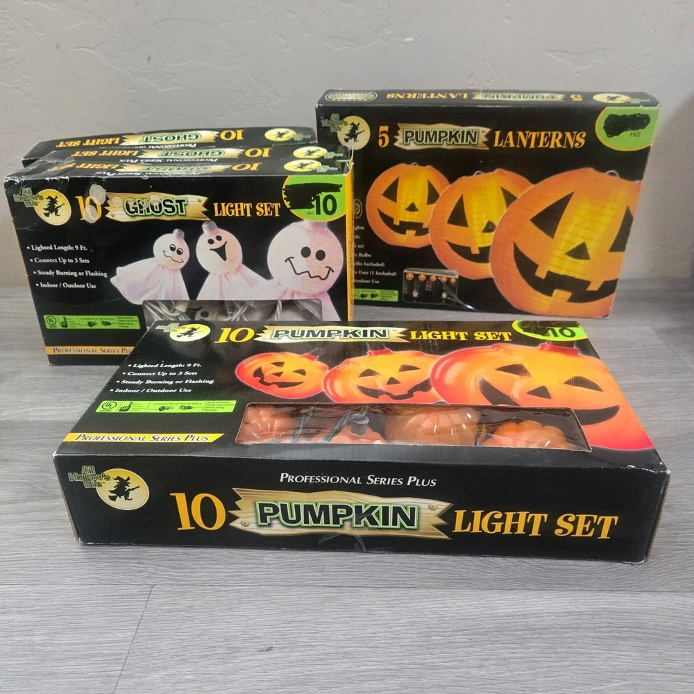 Vintage All Hallows Eve Halloween Light 5 Mix Sets Bundle Decor Pumpkins & Ghost